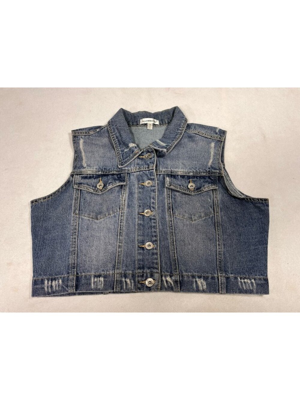 Roommates Women's Cropped Blue Jean Vest Coat Wash Denim Sleeveless Size 1X